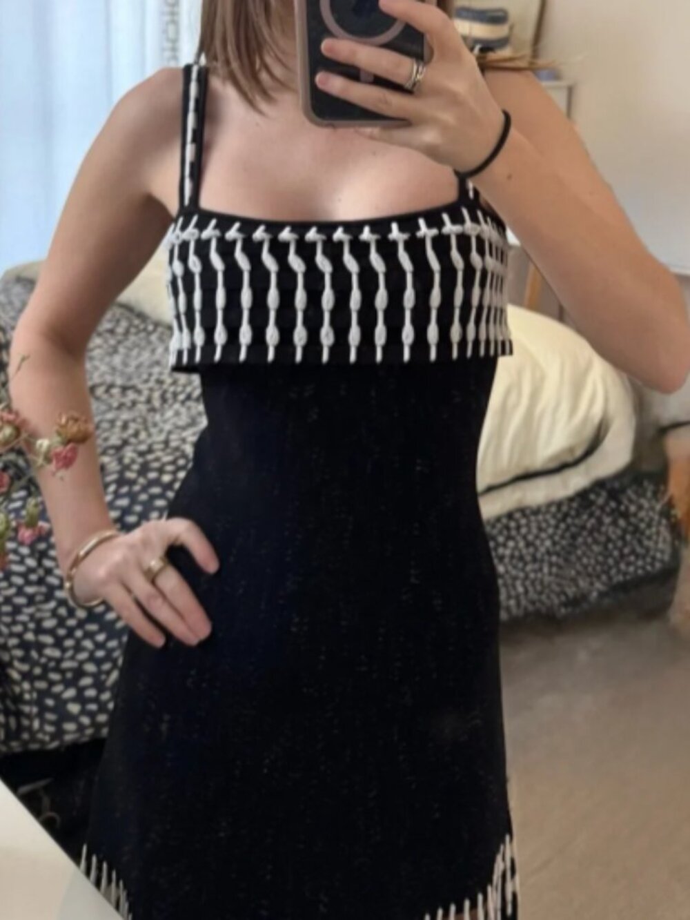 Alexis Black and White Patterned Midi Dress - Picture 5 of 9
